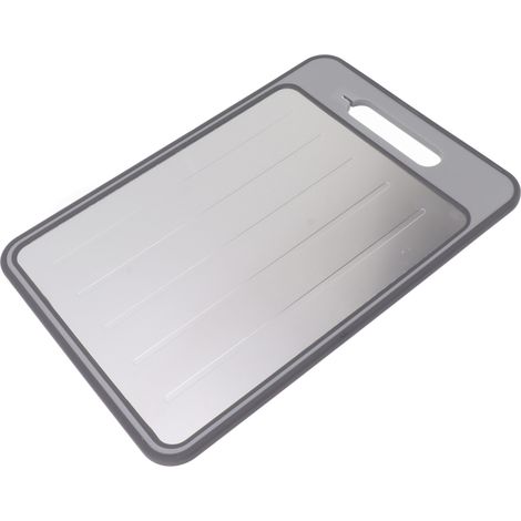 Planche à découper double face avec aiguiseur intégré, grille de dégel rapide et surface de broyage, grise pour cuisine (1/5)