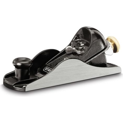 Stanley – Rabot à main métallique 220 – Finition laquée noire – Lame 40 x 178 mm – Position fer à 21° – Bloc d’arrêt en fonte