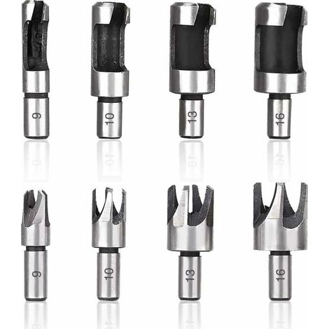 Pièces Fraise à Bouchonner Bois, Mèche à Bouchon Bois 6 mm/10 mm/13 mm/16 mm, Acier Carbone Bois Plug Perceuse pour le Travail du Bois, Forets à Bois à Griffe et Coniques