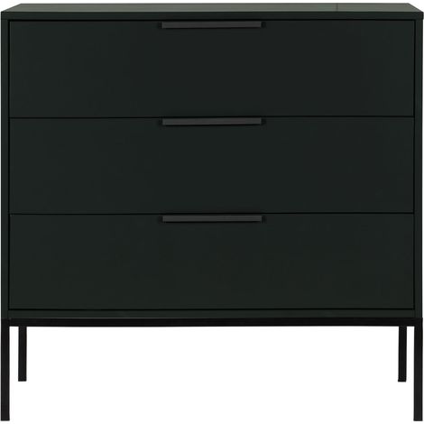 Commode 3 tiroirs 94x52x93 cm en pin massif noir - ENVEL (1/2)