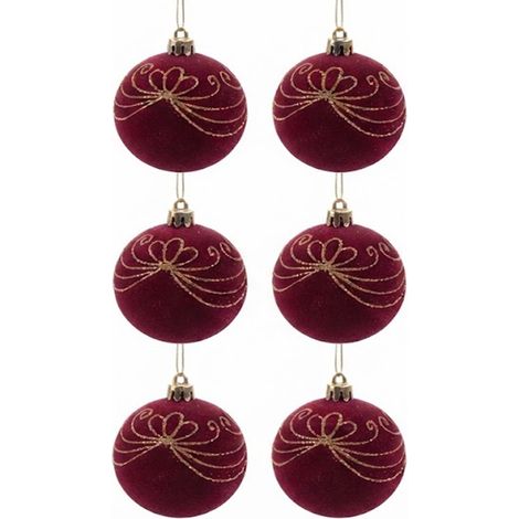 6 Palline per Albero di Natale 8 cm Velluto Bordeaux con Decorazioni oro Palla sfera natalizia bordo' addobbi ghirlande Eleganti e particolari arredo casa e locali commerciali (1/5)