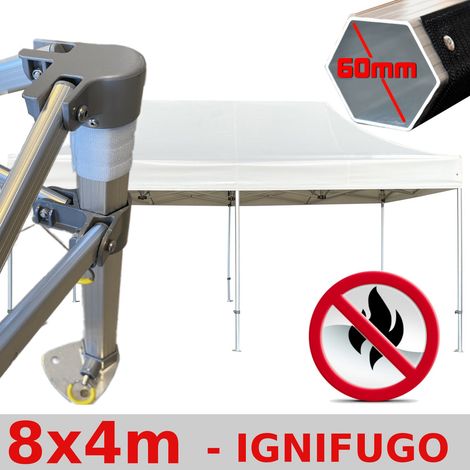 Gazebo 4x8 m bianco certificato IGNIFUGO SENZA laterali pieghevole alluminio piantone esagonale 60mm portatile estendibile richiudibile estensibile acciaio per fiere eventi stand chiosco tenda tendone (1/5)