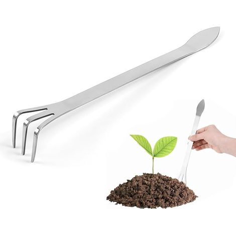 Rastrillo para bonsáis, de acero inoxidable de 3 dientes, con mango ergonómico, para aflojar y descomponer la tierra de los bonsáis. Herramientas de jardinería para plantas, flores y jardín.