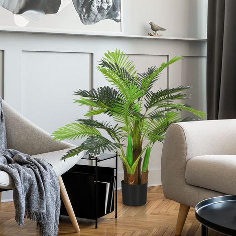 Palma artificiale, 1 m, rami realistici, pianta decorativa, plastica, con vaso, marrone+verde