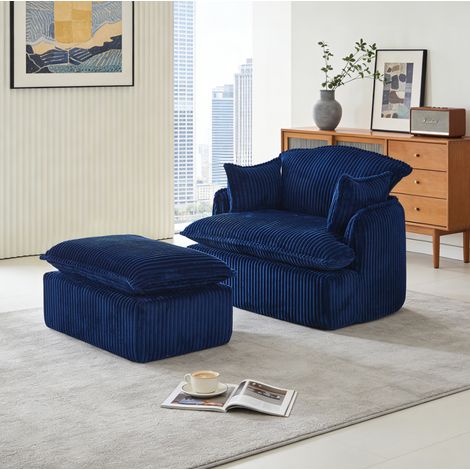 Poltrona con poggiapiedi in flanella blu OKMYHOME (1/5)