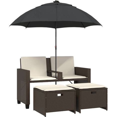 Maison Exclusive - Gartensofa 2-Sitzer Sonnenschirm und Hocker Br