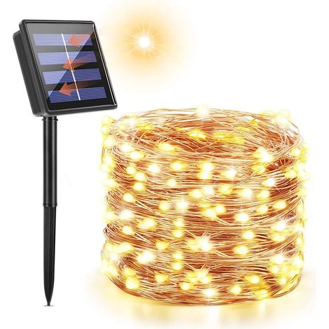 22 m lange Solar-Lichterkette für den Außenbereich mit 200 LEDs, geeignet für Garten, Terrasse, Hof, Zuhause, Weihnachten, Hochzeiten und Partys, IP65 wasserdicht (Warmweiß)