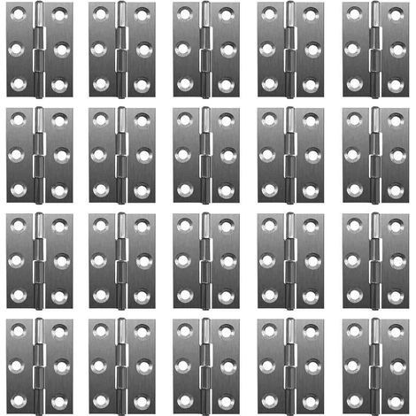Packung mit 20 Scharnieren, Edelstahl, 180 Grad, 6 Löcher, 20 mm, innen und außen (1/5)