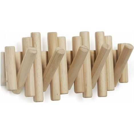 Wandhaken mit 5 Haken, aus Naturholz, 37,1x16,5x4,4 cm (1/4)