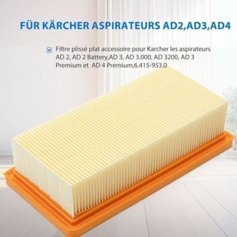 3 Pack KFI 7420 Filtre plissé plat accessoire pour Kärcher les aspirateurs AD 2, AD 2 Battery,AD 3, AD 3.000, AD 3200, AD 3 Premium et AD 4 Premium,6.415-953.0 (1/3)