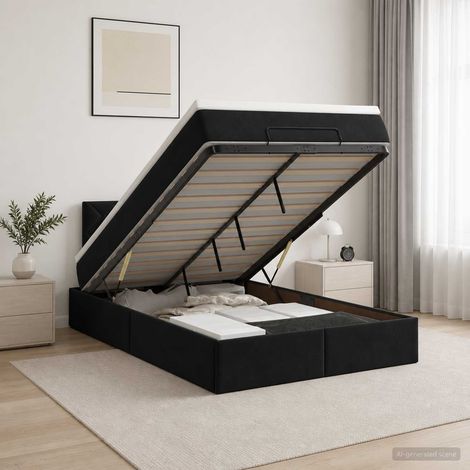 vidaXL Cama otomana con colchón Negro 120 x 200 cm Terciopelo (1/5)