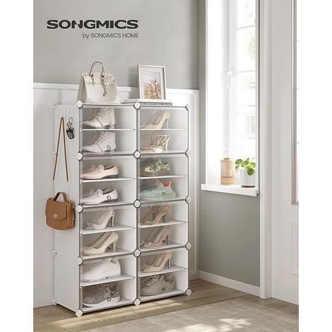 Rangement Chaussures 8 Compartiments, Étagère de Rangement Modulable, Compartiment de 30 x 40 x 30 cm, avec Porte, Cadre en Acier, Panneaux en Plastique, Blanc (1/5)