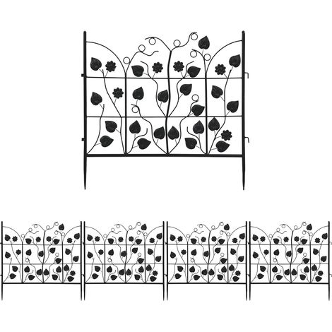 UNHO Recinzione Aiuole Giardino Metallo: 5 Pezzi Staccionate per Recinzione Giardino Decorative Recinzioni esterno Pannelli Ferro Anti-cane Cortili, Nero (1/5)