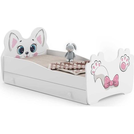 Lit simple Pink Cat 80x160 avec tiroir, matelas, sommier