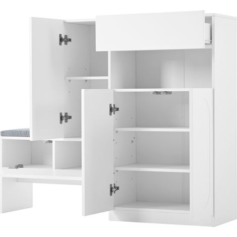 Zapatero 2 en 1 con banco acolchado blanco 130 x 35 x 110 cm (1/5)