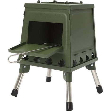 Stufa da tenda, stufa a razzo da esterno, forno a legna portatile per campeggio, esterno, riscaldatore da tenda, mini stufa a legna per cucinare e riscaldare con 16 prese d'aria (verde)