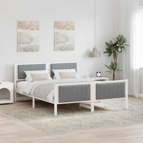 Cadre de lit avec tête de lit-Structure de lit avec panneau de lit Blanc et gris clair 160 x 200 cm 351720 (1/5)