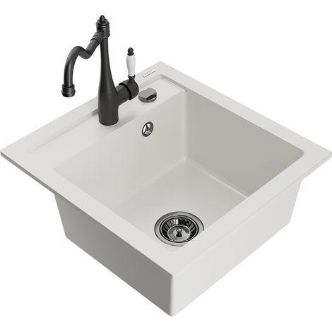 Mexen Vito 1-Becken-Granit-Spüle mit Mischbatterie Carla, Weiß - 6503-20-670700-70