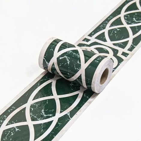 Bordure papier peint Vert-34, frise murale amovible autocollante PVC imperméable, plinthe 10x300cm. - Vert-34 - Vert-34 300 x 10 cm (1/5)