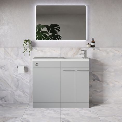 Napoli 250 Gloss Grey Pearl 1000mm 2 Door Vanity Unit Toilet Suite with Round Silvo Basin - 1000mm - Chrome 160mm HandleWithout Jubilee Toilet Pan