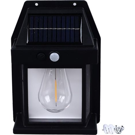 Rosvola Applique murale solaire extérieure en tungstène, 1800mAh, étanche, détection de mouvement, éclairage extérieur pour décoration de cour, noir (1/5)