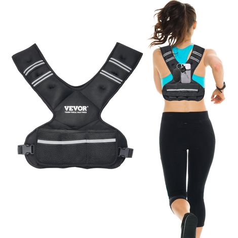 VEVOR Giacca con Pesi Regolabile 9-14,5 kg, Giacca con Pesi 6 Pacchi Pesi in Pellet di Ferro e Striscia Riflettente per Adulti Attrezzatura da Allenamento per Bodybuilding, Corsa, Jogging, Fitness
