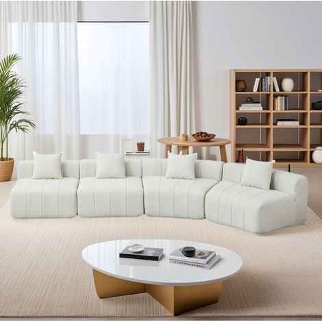 Sofa 4-Sitzer Beige aus Chenille mit 2 Kissen, geschwungen und modular (1/5)