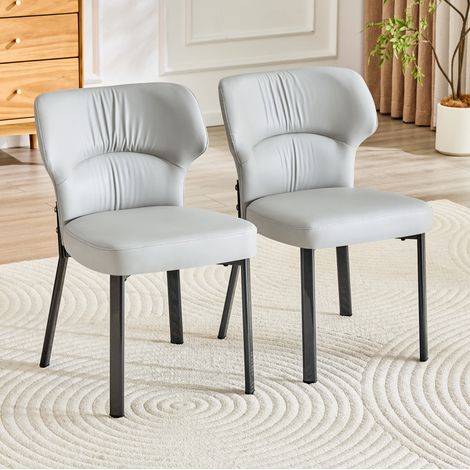 Lote de 2 sillas de comedor 52x45x81 cm en PU gris y metal negro, ahorro de espacio – MEUBLIV (1/5)
