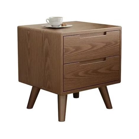 Tables de Chevet, Table D'appoint avec Rangement, Pieds en Bois, pour Chambre à Coucher, Salon,(Double tiroir, Couleur noyer) (1/2)
