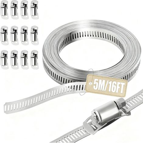 JSSEVN-5M Collier de serrage inox métallique Réglables de Tuyau Clips, Collier à Vis sans Fin en Acier inox 304, Avec 12 fermetures (1/5)