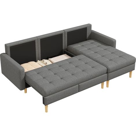 Divano angolare L con contenitore 212x130x86 cm grigio in tessuto MODENUIT (1/5)
