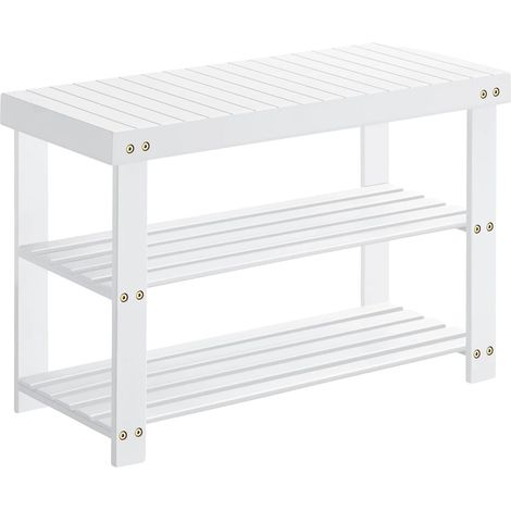 Banc de rangement pour chaussures, construction en bambou, utilisation intérieure polyvalente, couleur blanche (1/2)