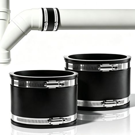 Manchon de Raccordement Flexible 2 Pièces Manchon Caoutchouc 100mm avec Double Collier Acier Inoxydable Étanchéité Anti-Fuite Adaptateur Universel pour Drainage Ventilation et Réparation DIY (1/5)
