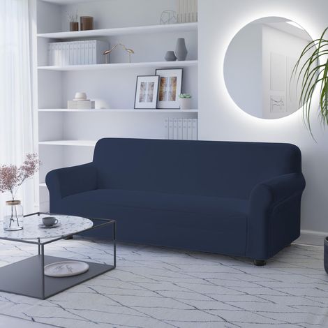 Housse de canapé élastique, Polyester, Bleu foncé, 3 Places (1/5)