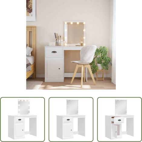 LED-Beleuchtung - Schminktisch mit LED-Leuchten Weiß 90x42x132,5 cm (1/5)