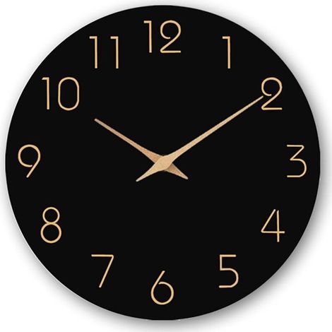 - Horloge murale bois 30 cm noire, moderne silencieuse sans tic-tac, pour salon, cuisine ou bureau (1/4)