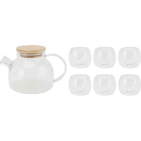 Teekannen-Set aus Glas mit 6 Tassen (500 ml), aus hochwertigem Borosilikatglas, herdgeeignet, mit Filter und Deckel