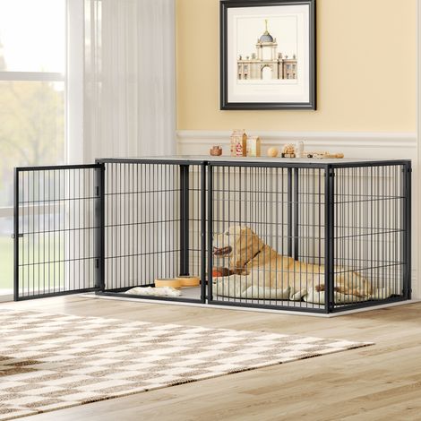 Gabbia per cani modulare 160x80x80 cm, con copertura di sicurezza, porta flessibile, ferro e plastica nera (1/5)