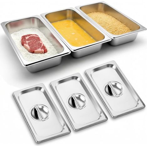 Lot de 3 Bac de Cuisson en Inox 32,5 x 17,5 x 6,5 cm Plateau Inox pour Pâtisserie Gratin Frites (1/5)