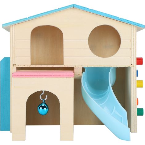 Cabanes en bois pour hamster, jouet d'exercice pour hamster, aire de jeux amusante (bleu) (1/5)
