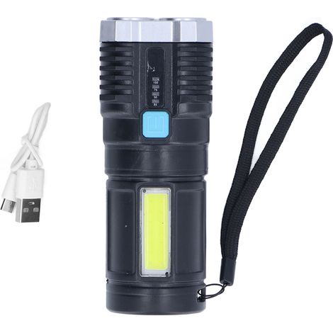 Lampe Torche LED Puissante USB Rechargeable, 4 Cœurs, Indicateur de Batterie, Projecteur Multifonction pour Extérieur (1/5)