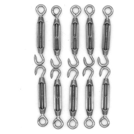 Lot de 10 crochets et œillets M4, tendeur C à O, en acier inoxydable 304, kit de matériel pour câble métallique tension très résistant, pour pare-soleil, installation d'auvent de tente (1/5)