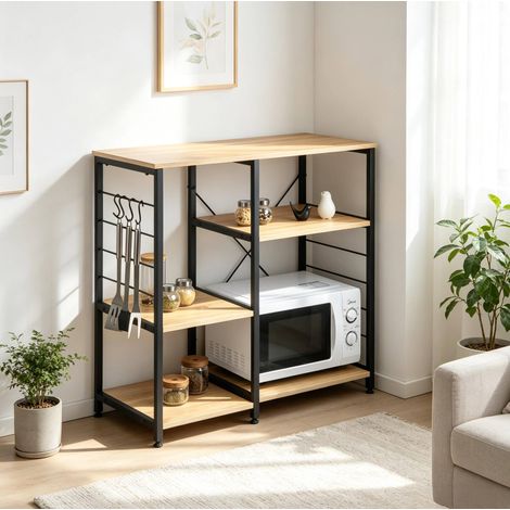 Meuble cuisine de rangement pour micro-ondes, 5 étagères, 90 x 40 x 83,5 cm, métal et bois HAVRYA (1/5)