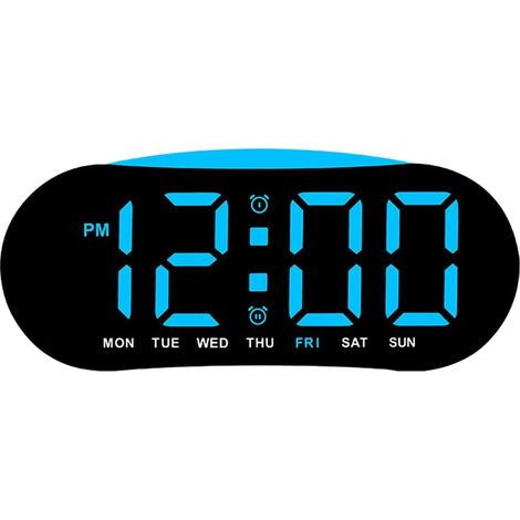 Reloj de escritorio LED con visualización de fecha y día, doble alarma, diseño para personas con sueño profundo, retroiluminación ajustable de 7 colores, función de repetición, reloj de mesita de noch (1/3)