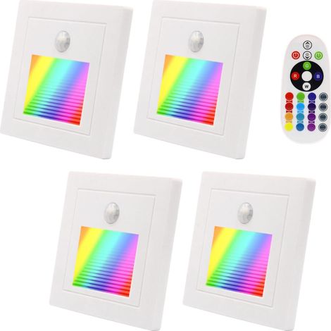 Spot LED pour escalier, 8 spots encastrés avec détecteur de mouvement, blanc chaud 3000K, 1,5W 230V Spot encastré pour escalier de 60 mm de côté, 86 mm de côté et pour l'intérieur.