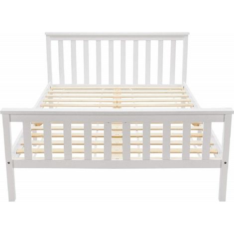 Cama doble 140 x 200 cm de madera blanca con somier de láminas HOMVRA (1/5)