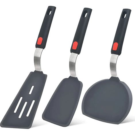 Set di spatole in silicone (3 spatole), resistenti al calore fino a 315 °C, per padelle antiaderenti, senza BPA, ideali per friggere uova, pancake, pesce e hamburger. (1/5)