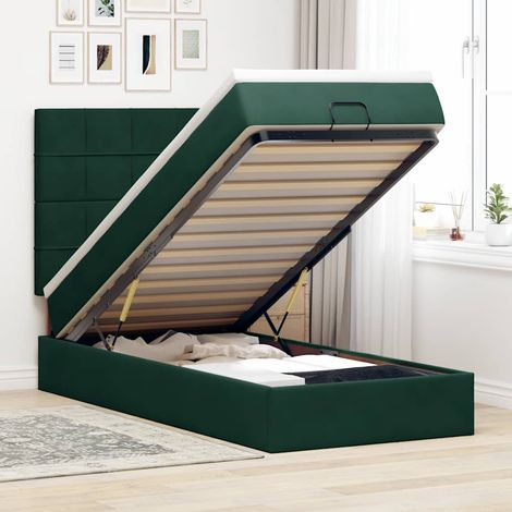Cadre de lit ottoman avec matelas vert foncé 90x190 cm velours (1/5)