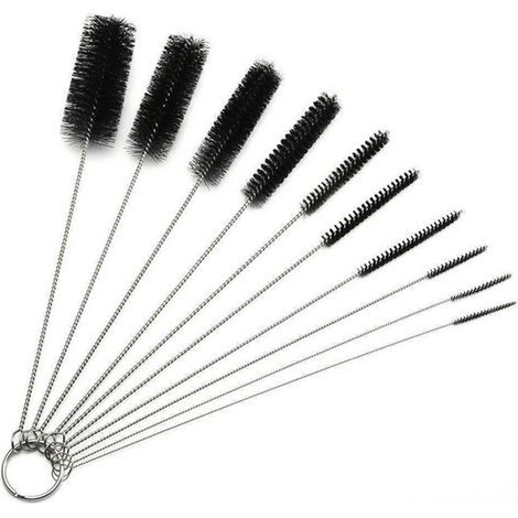 Set mit 10 Mehrzweckbürsten zur Reinigung von Flaschen und Geräten, Nylonmaterial, verschiedene Durchmesser (2–24 mm), Schwarz/Weiß (1/5)