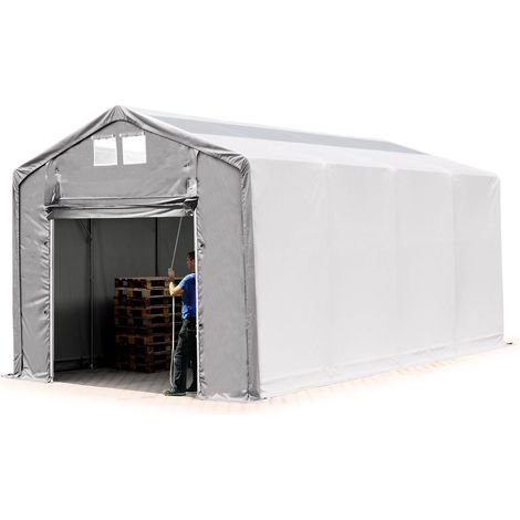 Zelthalle 4x8m Lagerzelt Industriezelt 3m Seitenhöhe PVC Plane 850 N mit Oberlicht grau 100% wasserdicht mit Hochziehtor